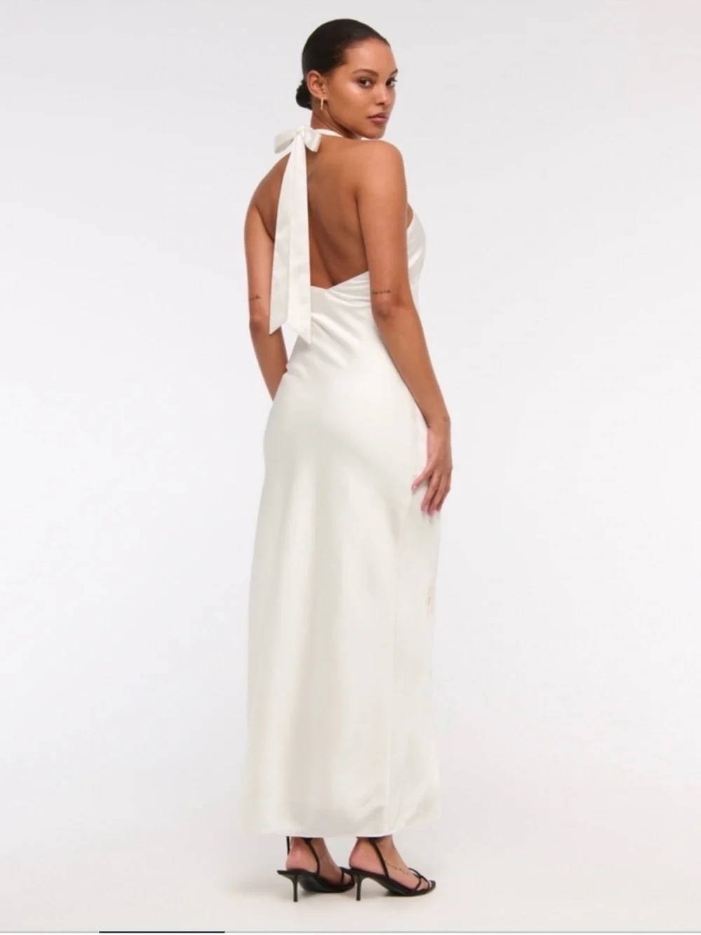 Abercrombie & Fitch Ivory Halter Maxi Dress with Pink Floral Print